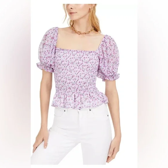 Leyden floral smocked Top Peplum hem New - Picture 1 of 6